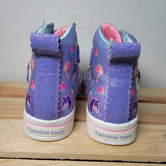 Skechers Girls Lite-Up Hi-Tops Purple Unicorn w/ "Twinkle Toes" - Size 11 - Picture 6 of 8